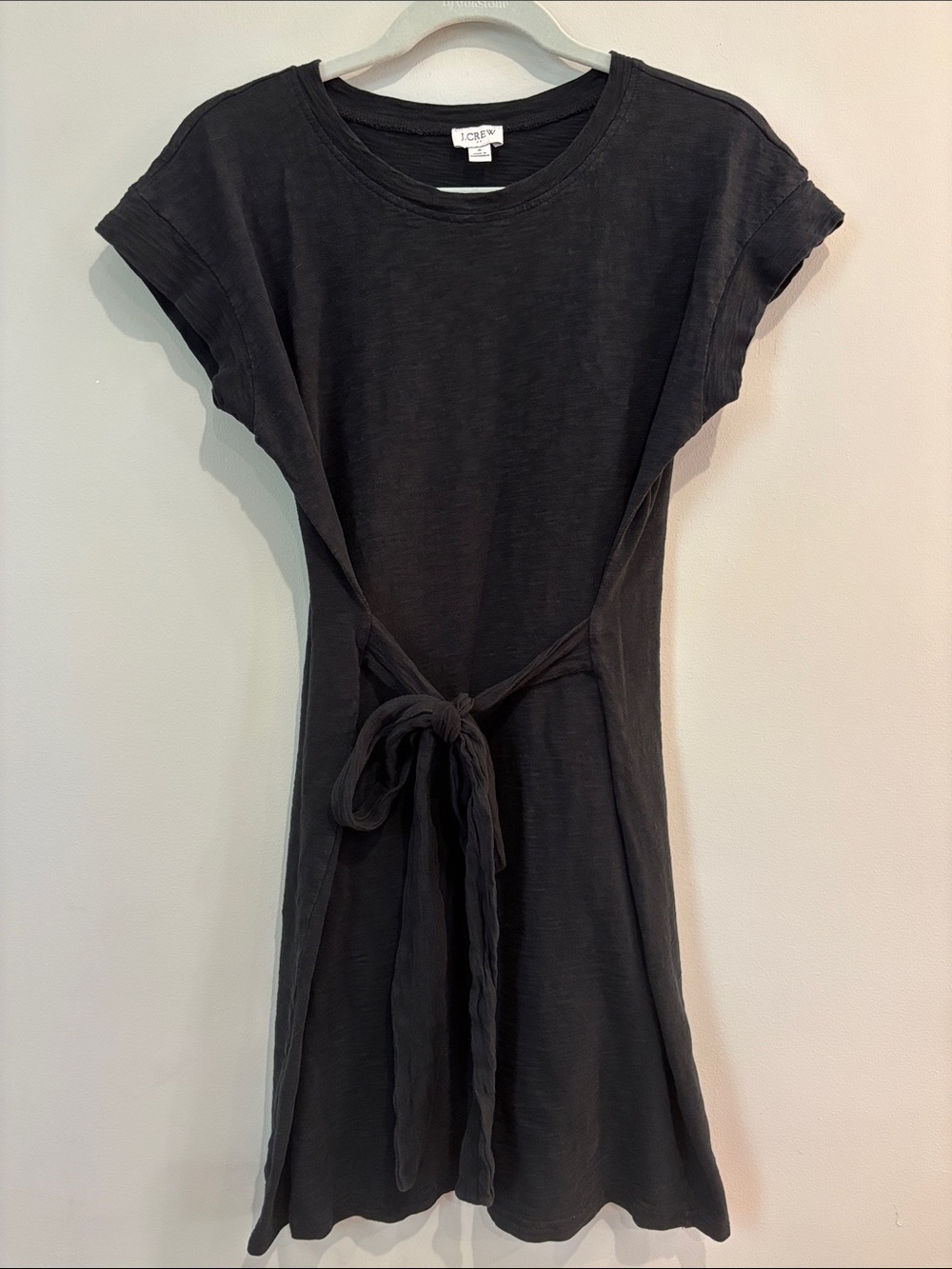 J.Crew Slub Cotton Tie Waist T-Shirt Dress Cap Sleeve Black Casual Small